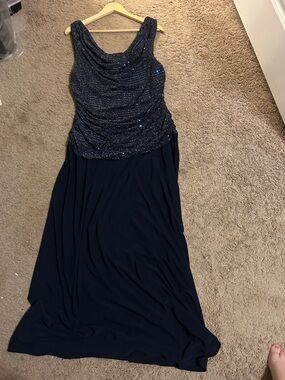 R&M Richards Navy Sequin-Embellished Maxi Dress
